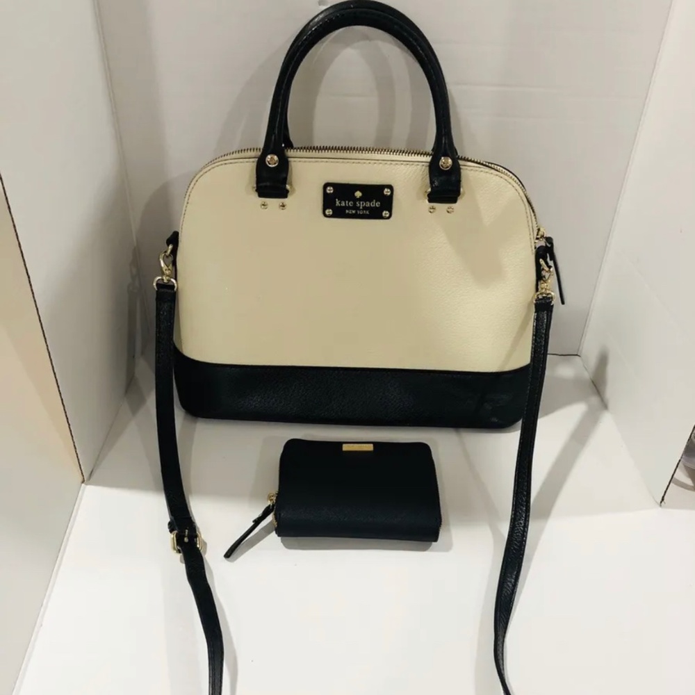 Kate Spade Berkeley Rachelle Purse Satchel Crème & Black Leather w/black wallet
